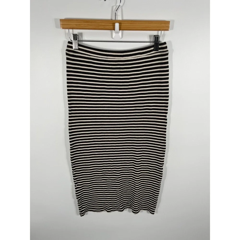 Billabong Womens Midi Skirt L Brown White Stripe Ribbed Stretch Minimalist Chic